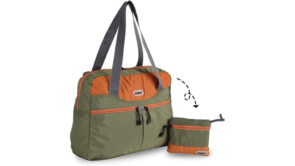 green orange packable nylon weekender