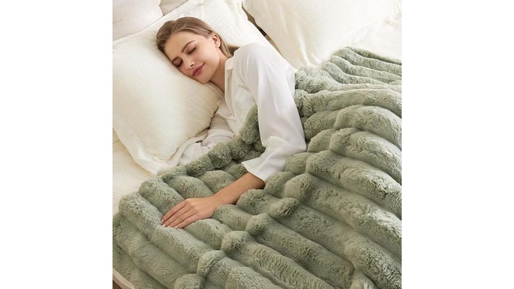 green reversible faux fur throw