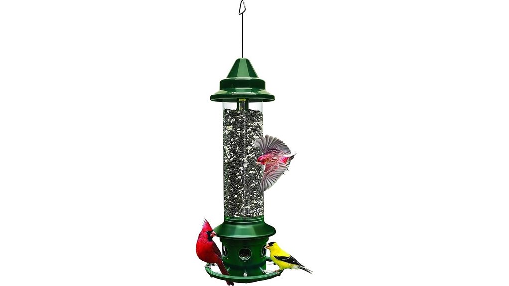 green squirrel proof bird feeder