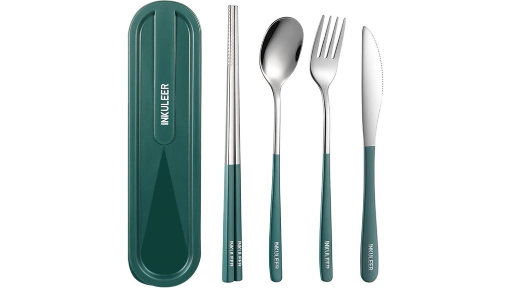 green stainless reusable travel cutlery