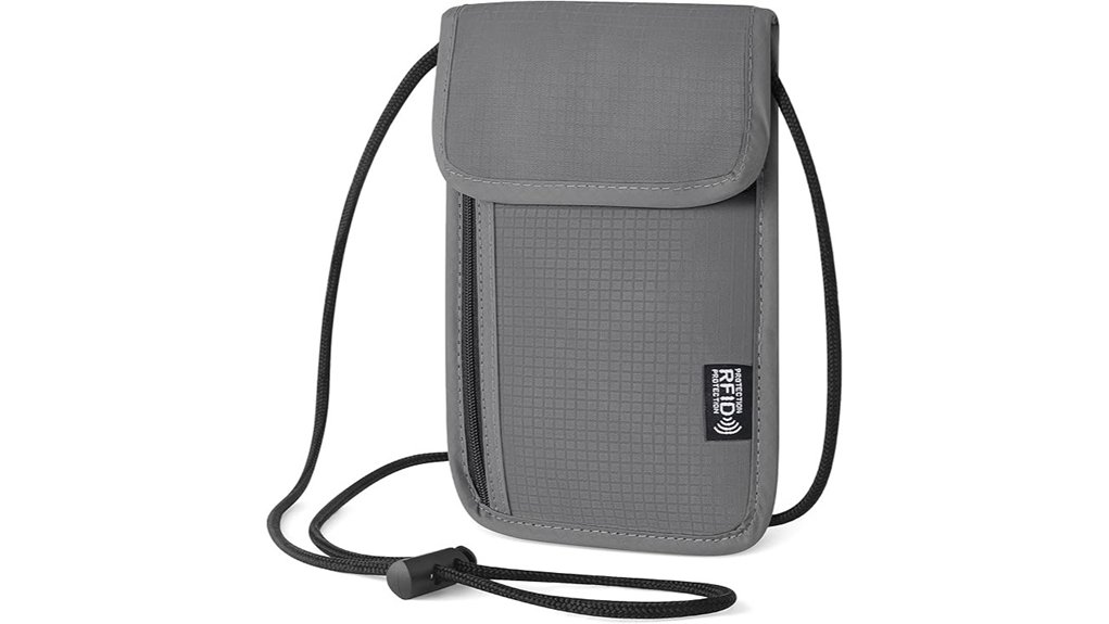 grey rfid travel neck wallet