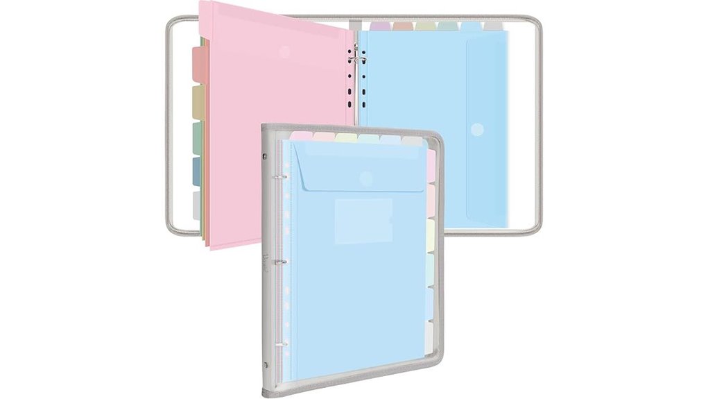 grey zipper binder with pockets