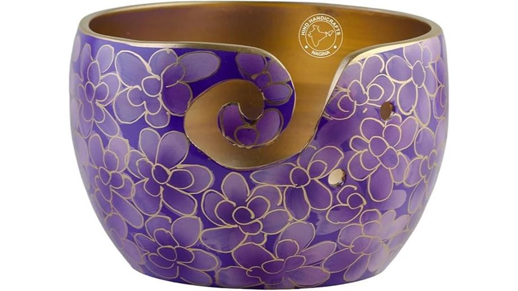 handcrafted floral aluminum yarn bowl
