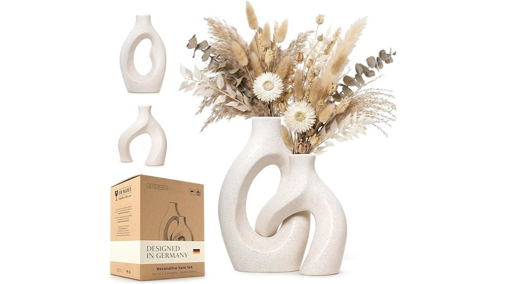 handmade white ceramic oval vases