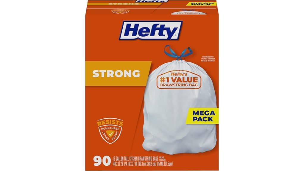 hefty 13 gallon drawstring trash bags