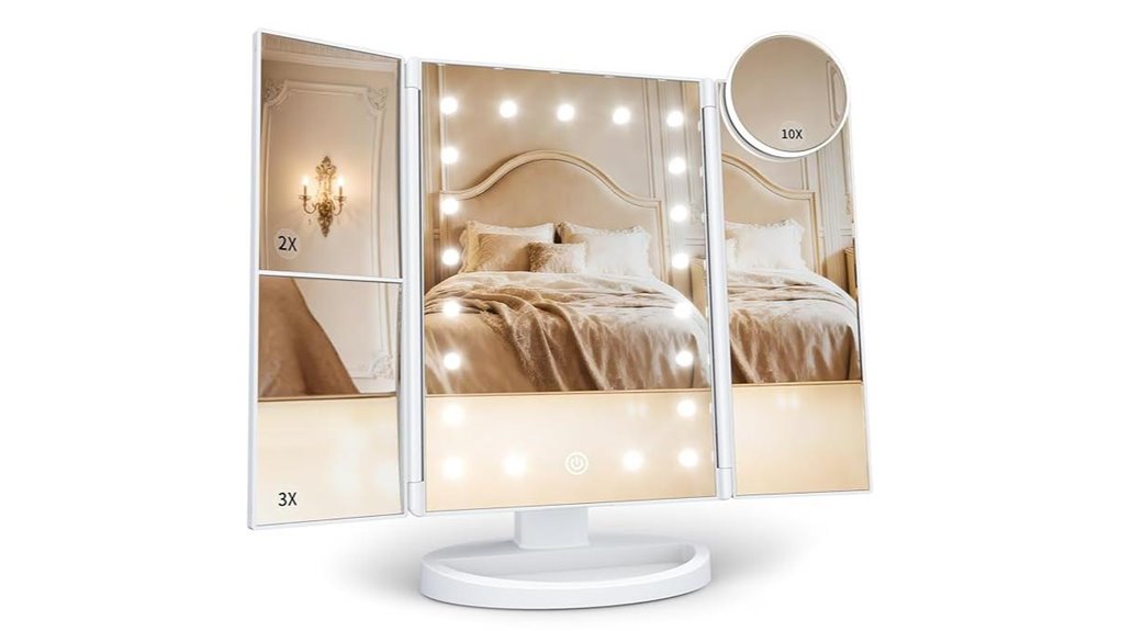 huonul lighted trifold vanity mirror