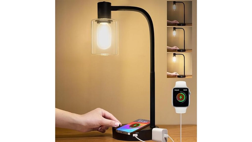 industrial black table lamp with wireless charging