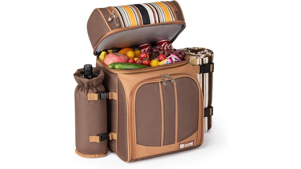 insulated brown two person picnic backpack