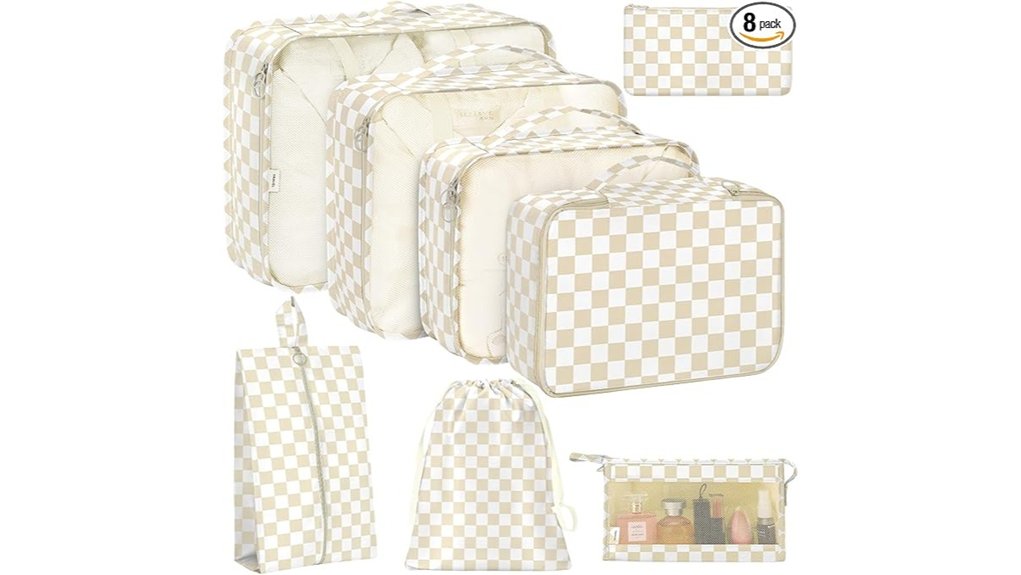 khaki checkered travel packing cubes