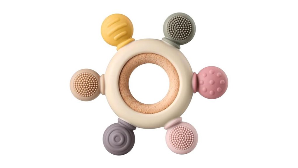 khaki silicone teether wooden ring