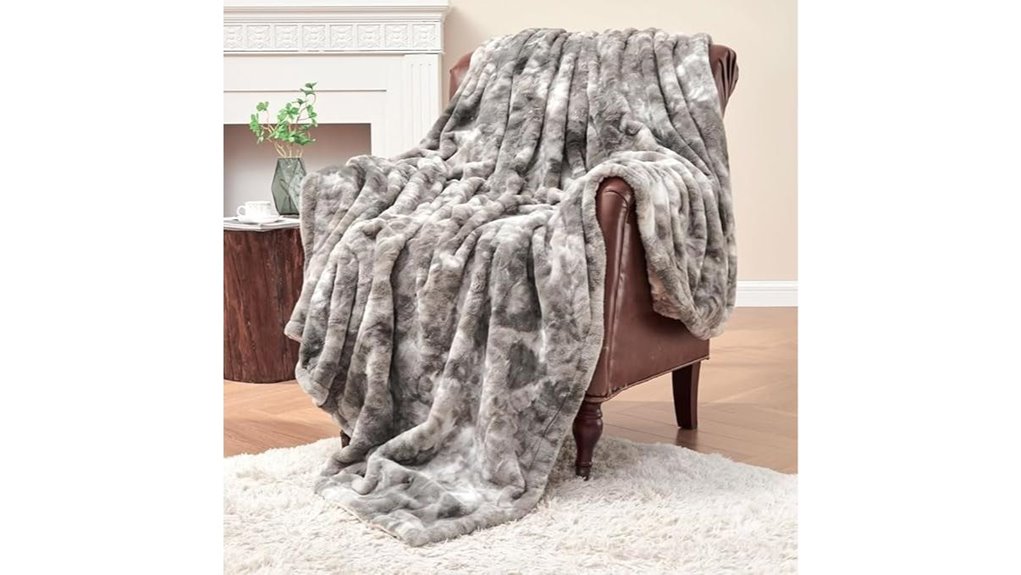 krifey marbled gray faux fur blanket