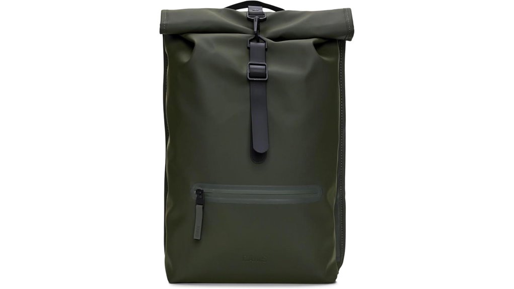 large green waterproof rolltop backpack