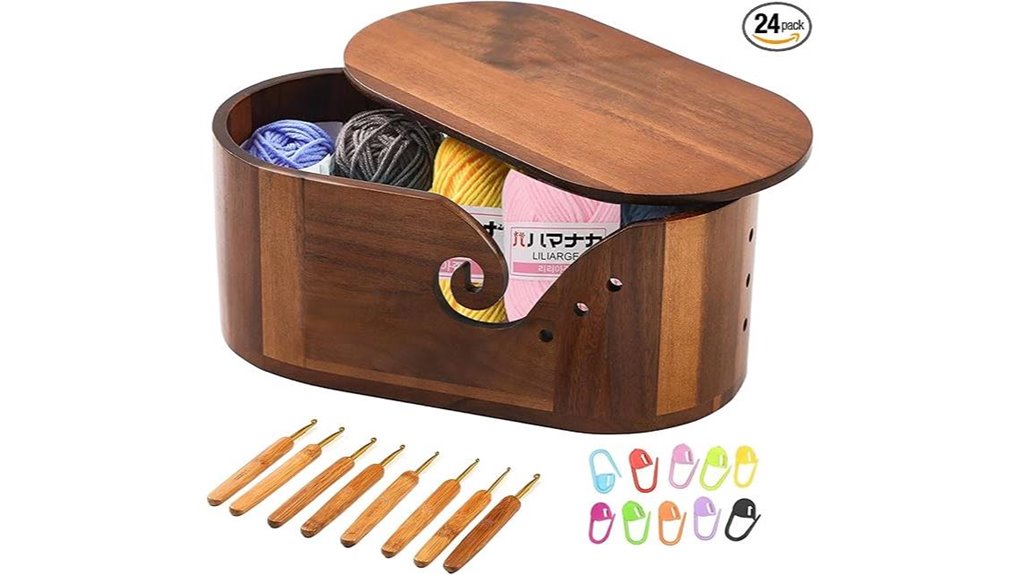 large oval acacia yarn bowl