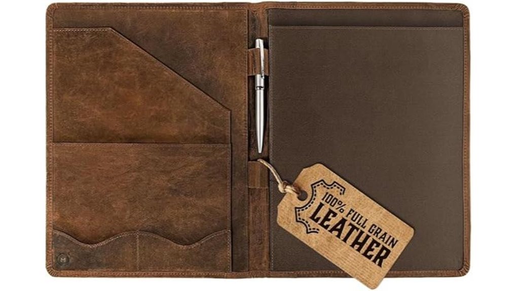 leather portfolio with pen and cards