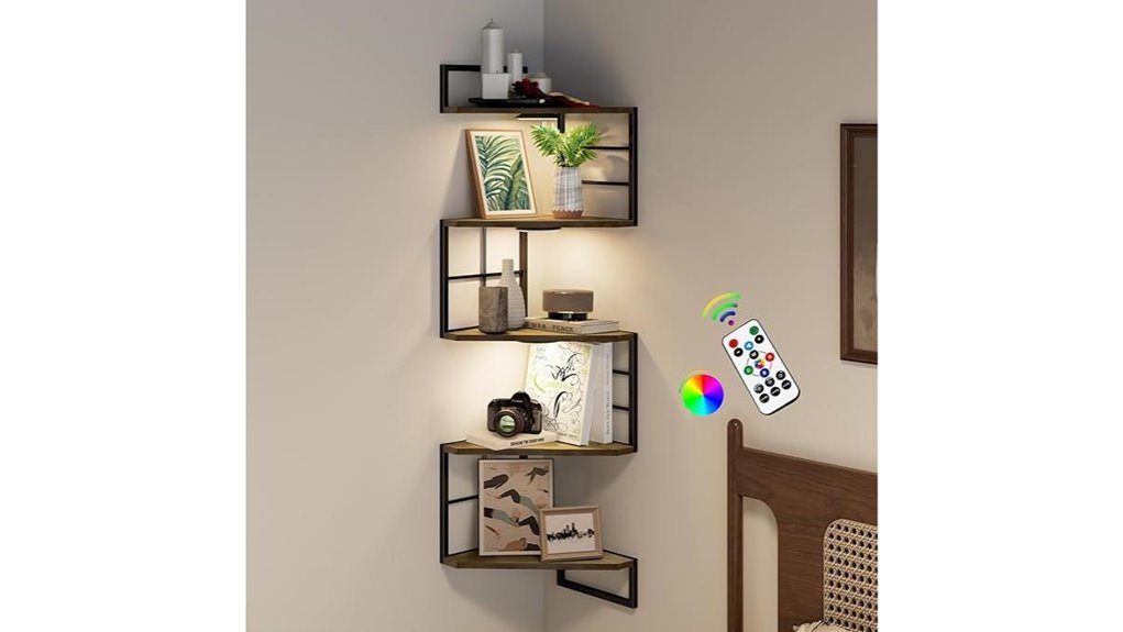 led lit five tier corner shelves
