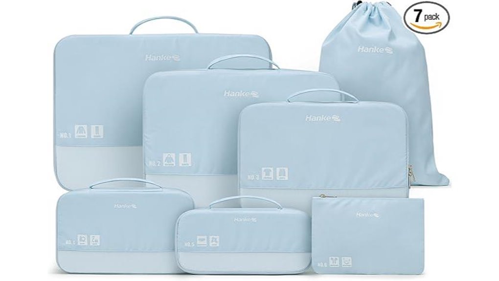 light blue expandable packing cubes