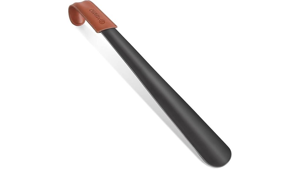 long handle brown metal shoehorn