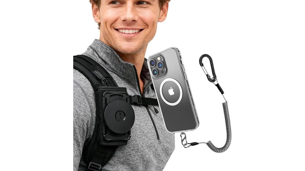 magnetic backpack strap phone holder