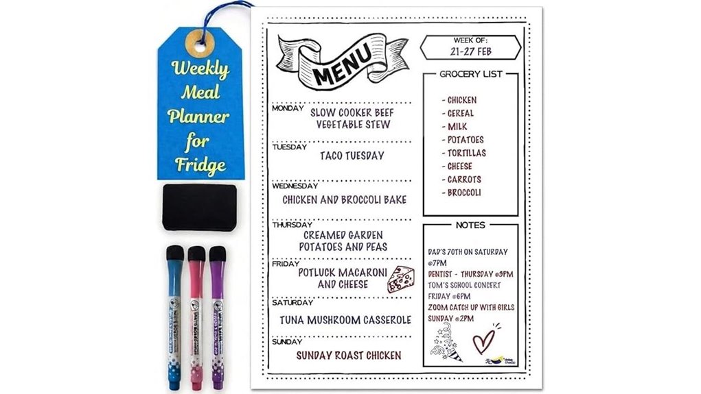 magnetic weekly meal planner