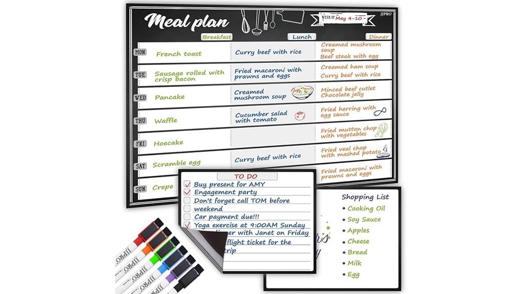 magnetic weekly meal planning whiteboard