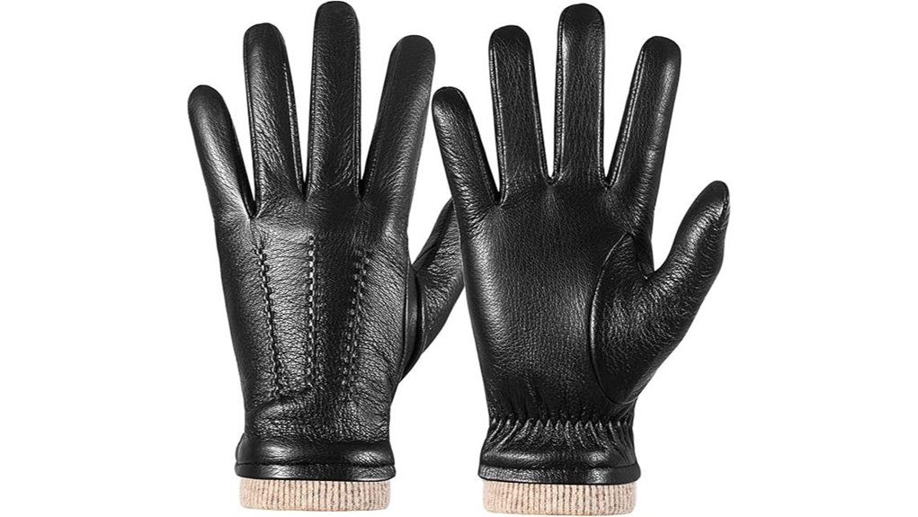 men s leather cashmere touchscreen gloves