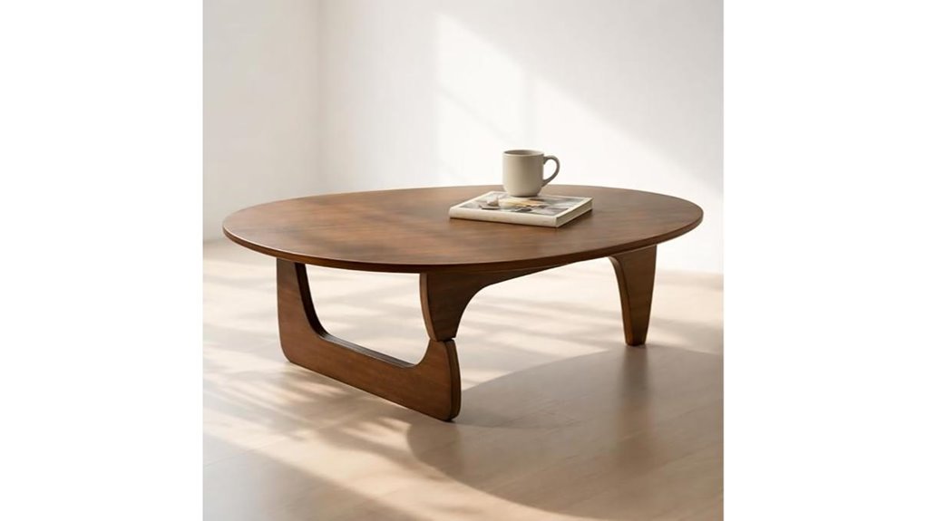 mid century walnut oval coffee table