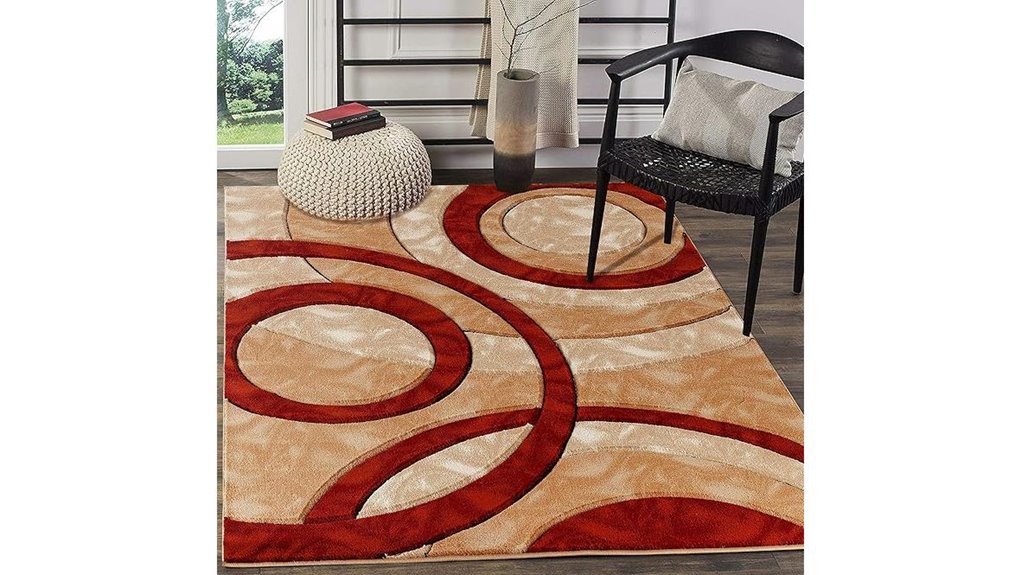 modern dark red geometric rug