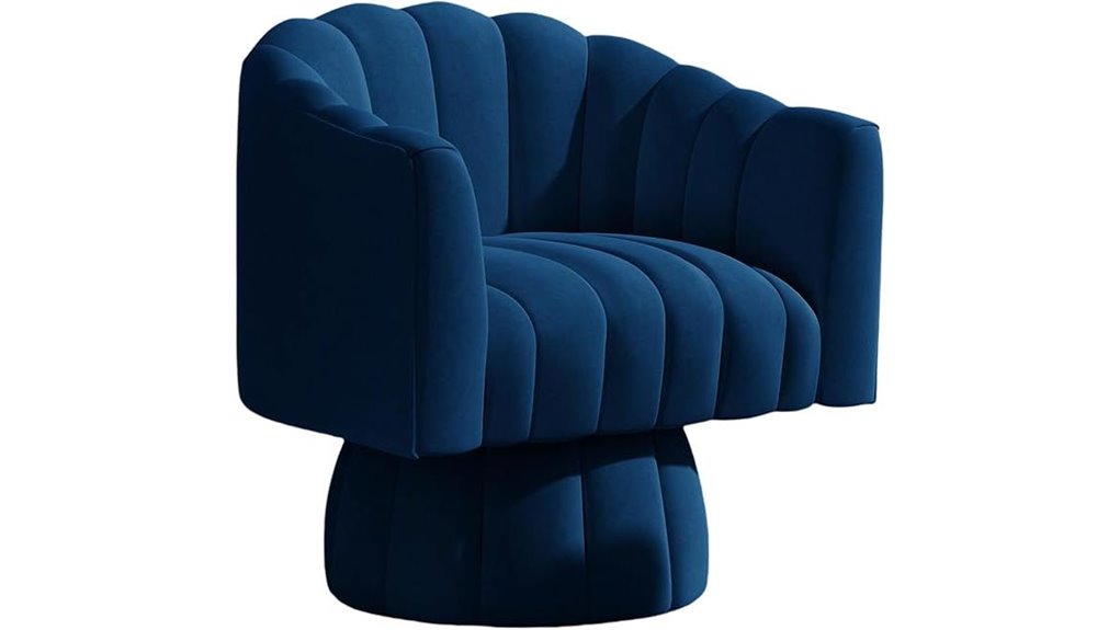 navy mid century velvet swivel chair
