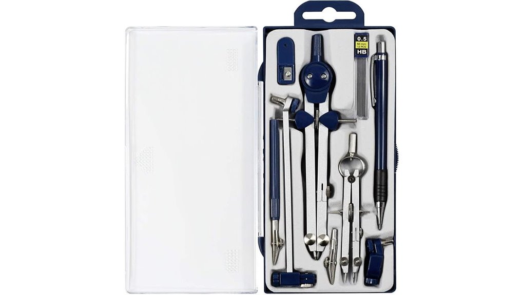 nine piece metal geometry compass set