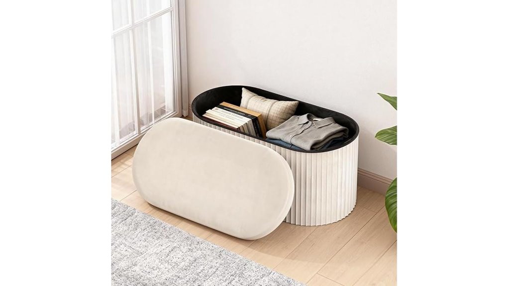 oval velvet storage ottoman bench