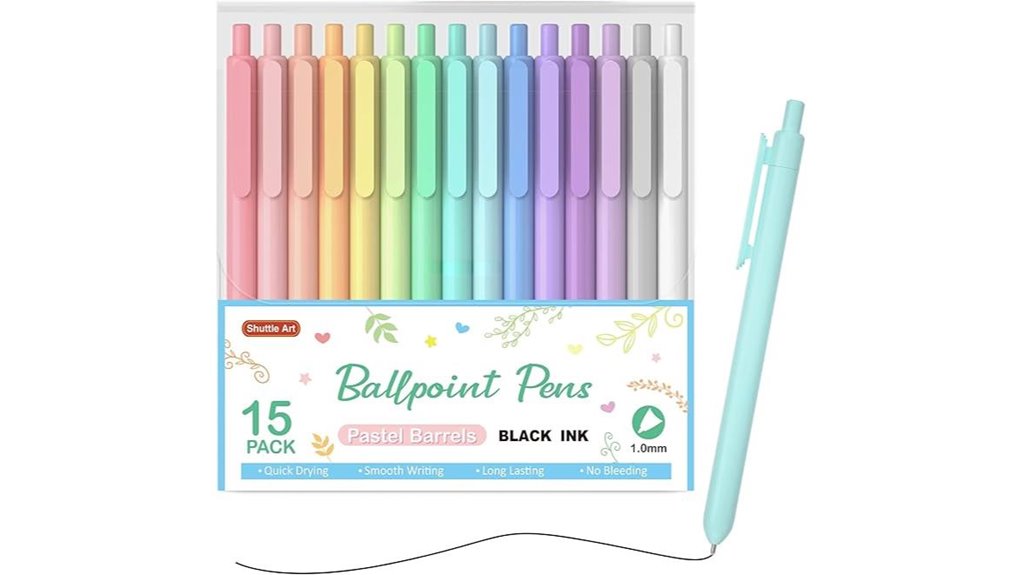 pastel retractable black ink pens