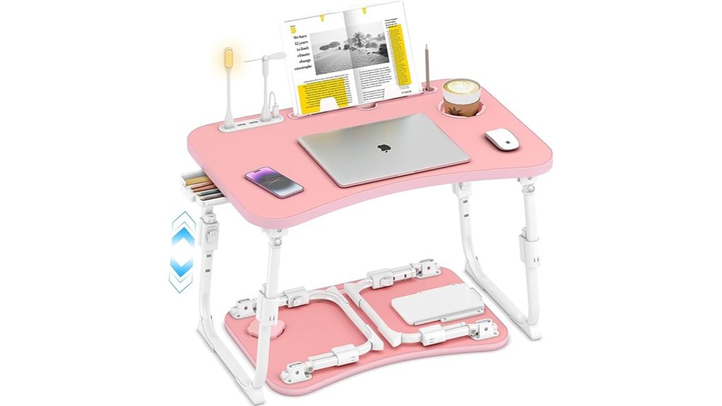 pink adjustable foldable lapdesk with drawer