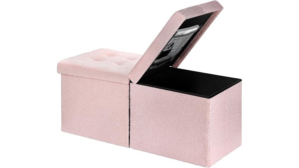 pink velvet teddy ottoman bench