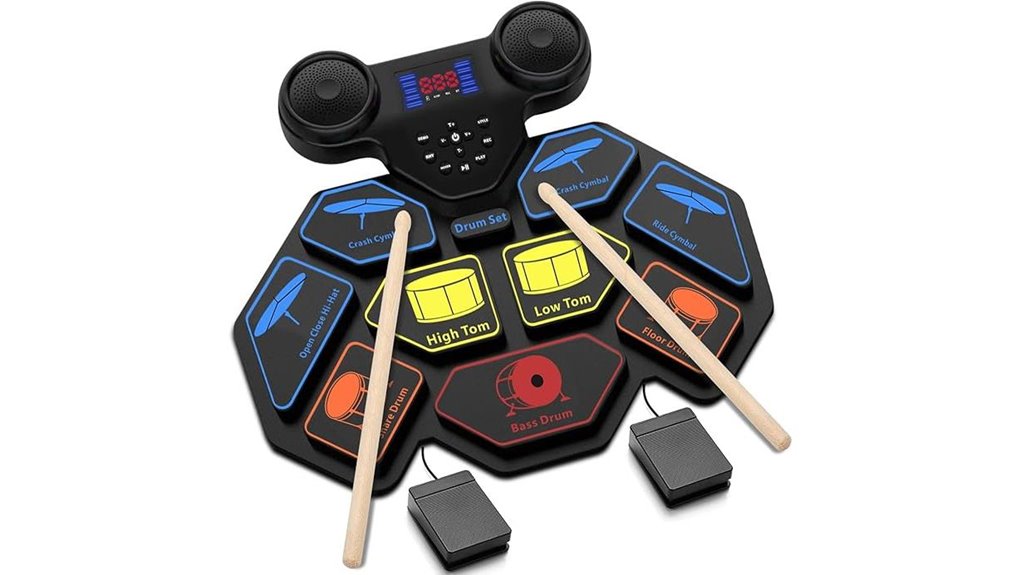 portable electronic roll up drumset with speakers