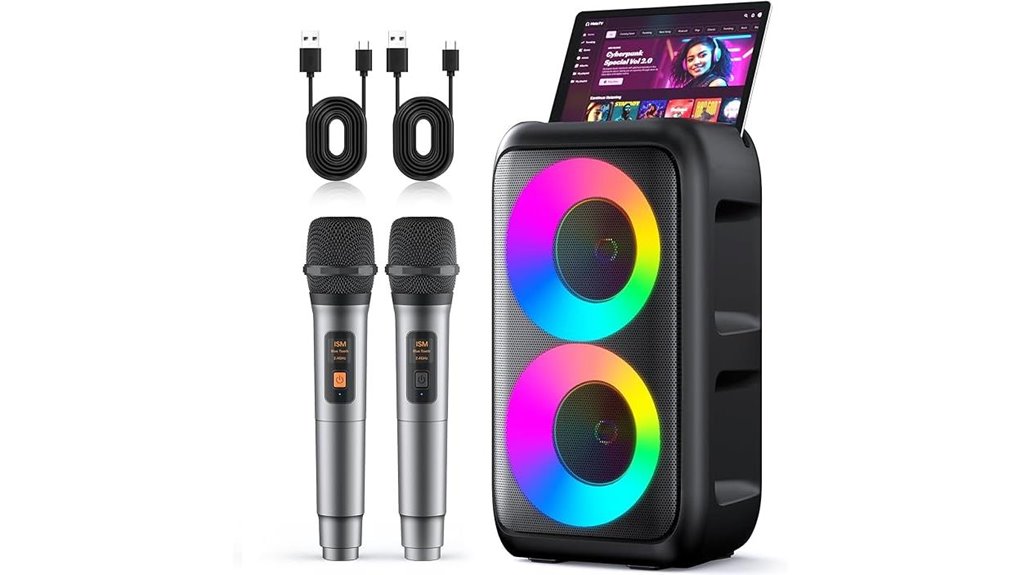 portable karaoke machine with two wireless microphones