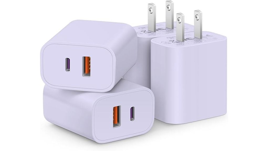 purple 4 pack usb c qc charger