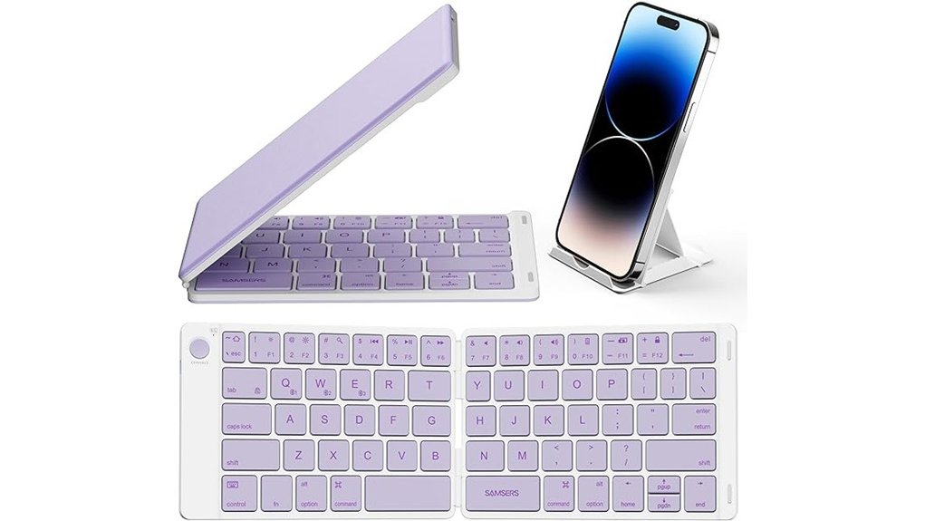 purple foldable bluetooth wireless keyboard