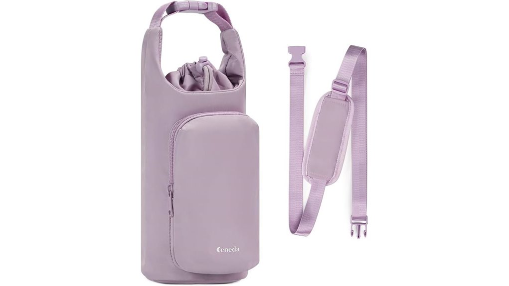 purple insulated water bottle carrier