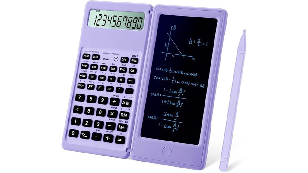 purple scientific notepad calculator