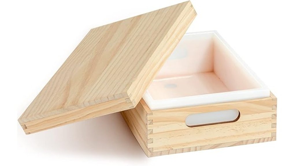 rectangular silicone soap mold with wooden lid