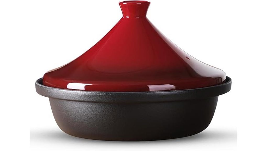 red 3 3qt enameled cast iron tagine