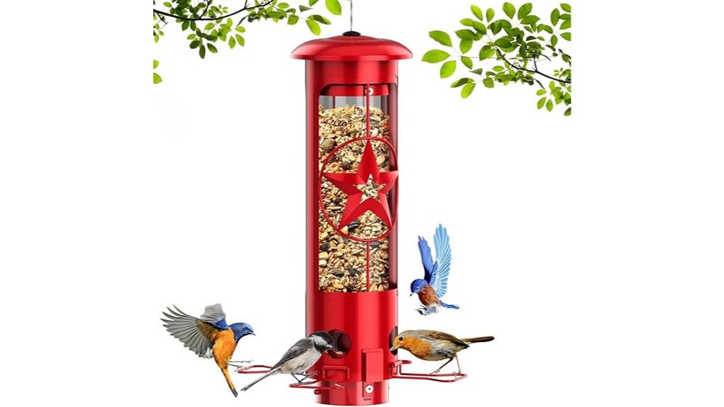 red 3lb squirrel proof hanging birdfeeder