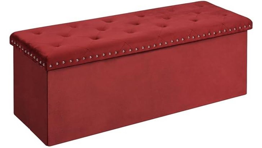 red 43 inch velvet storage ottoman