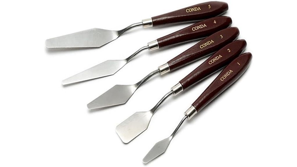 red 5 piece stainless palette knives
