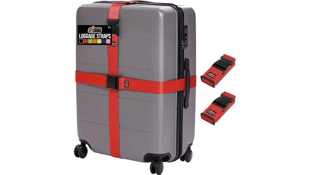 red adjustable luggage straps