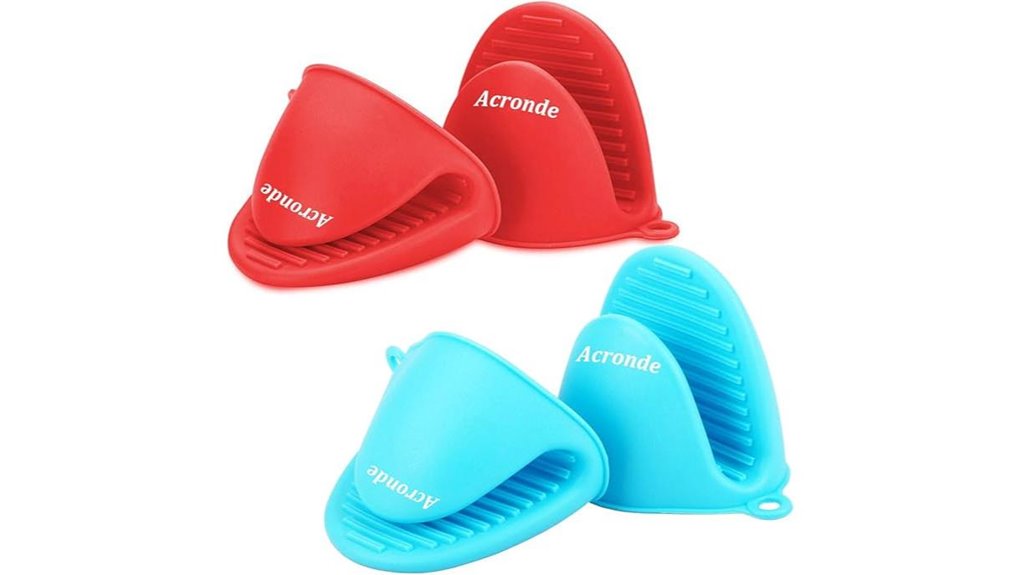 red and blue silicone potholders