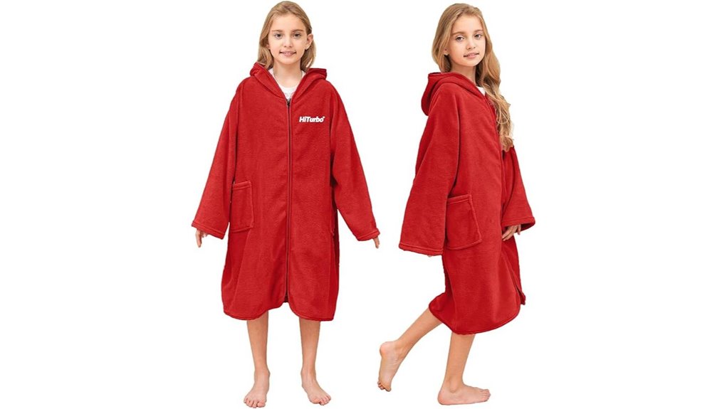 red plush hooded bath poncho