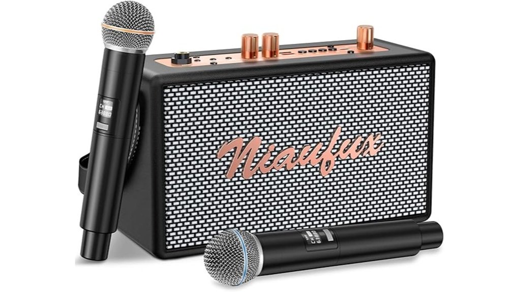 retro karaoke machine with two wireless microphones