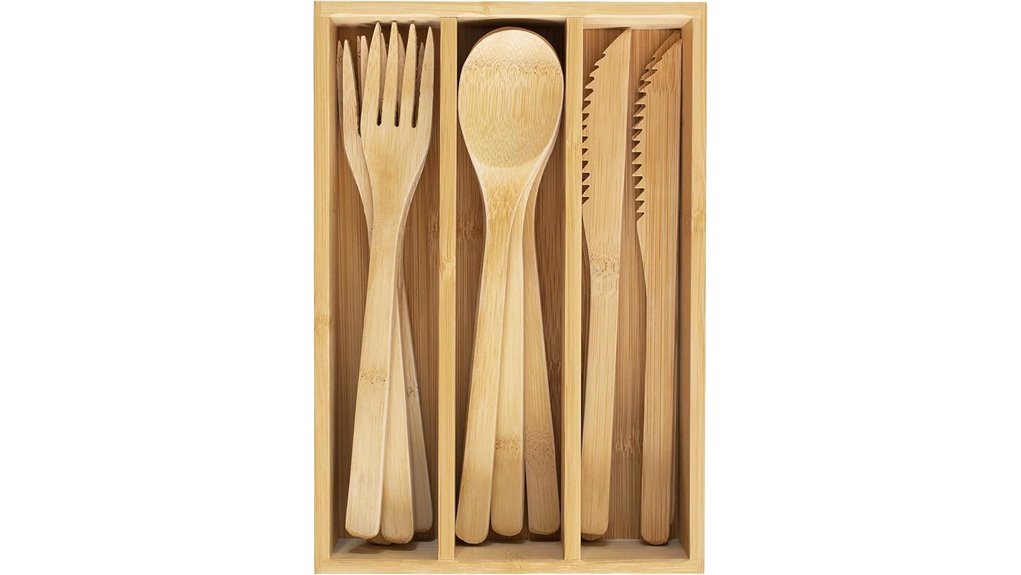 reusable 12 piece bamboo flatware