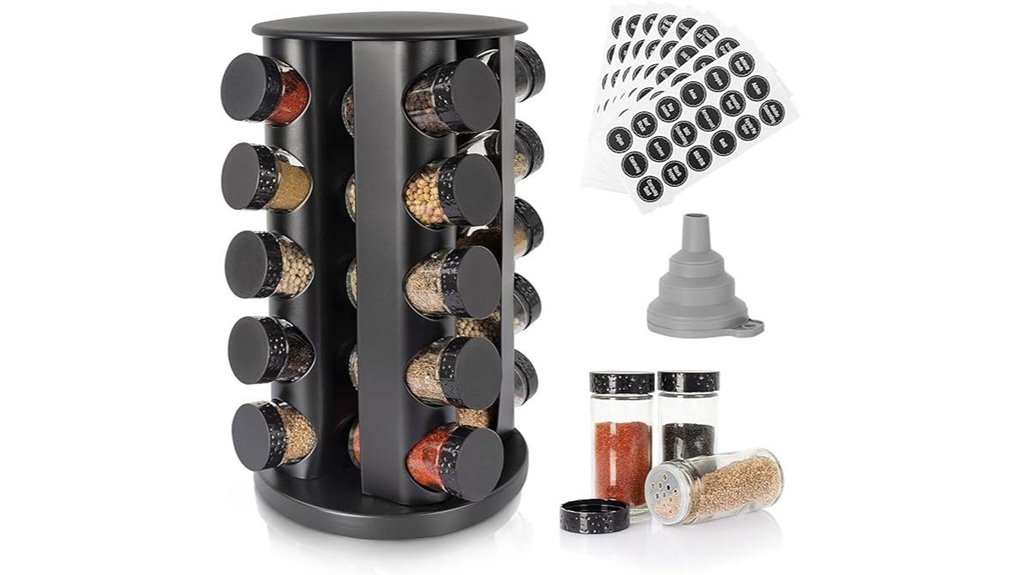 rotating 20 jar labeled spice rack